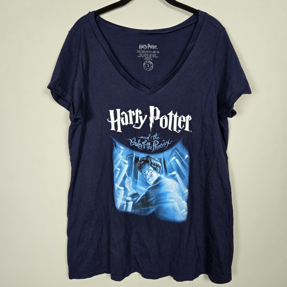 Harry Potter Out Of Print Womens V Neck Top Size 1X Blue Order Of The Phoenix